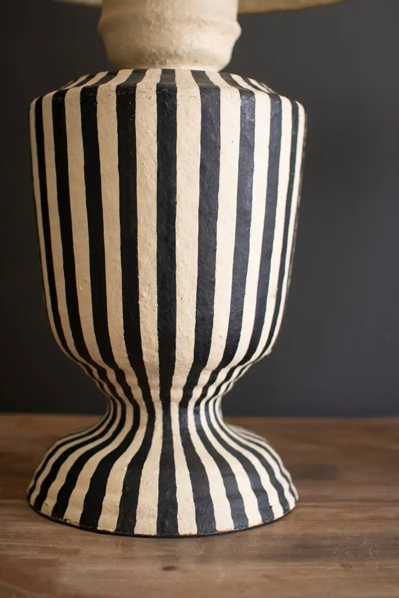 Black & White Paper Mache Lamp with Black Shade