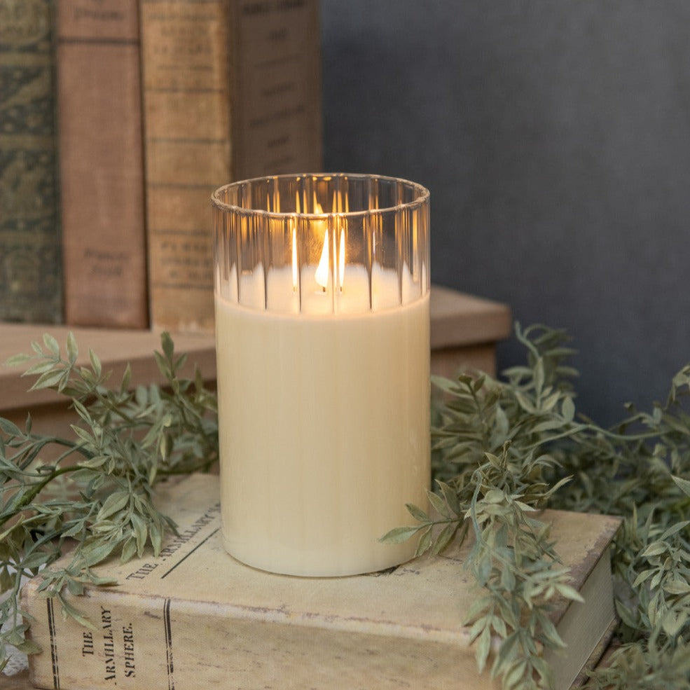 Cream Fluted Glass 3D Flame Candle