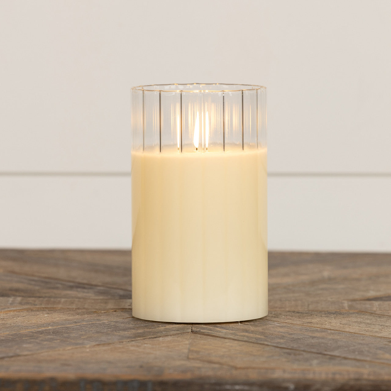 Cream Fluted Glass 3D Flame Candle