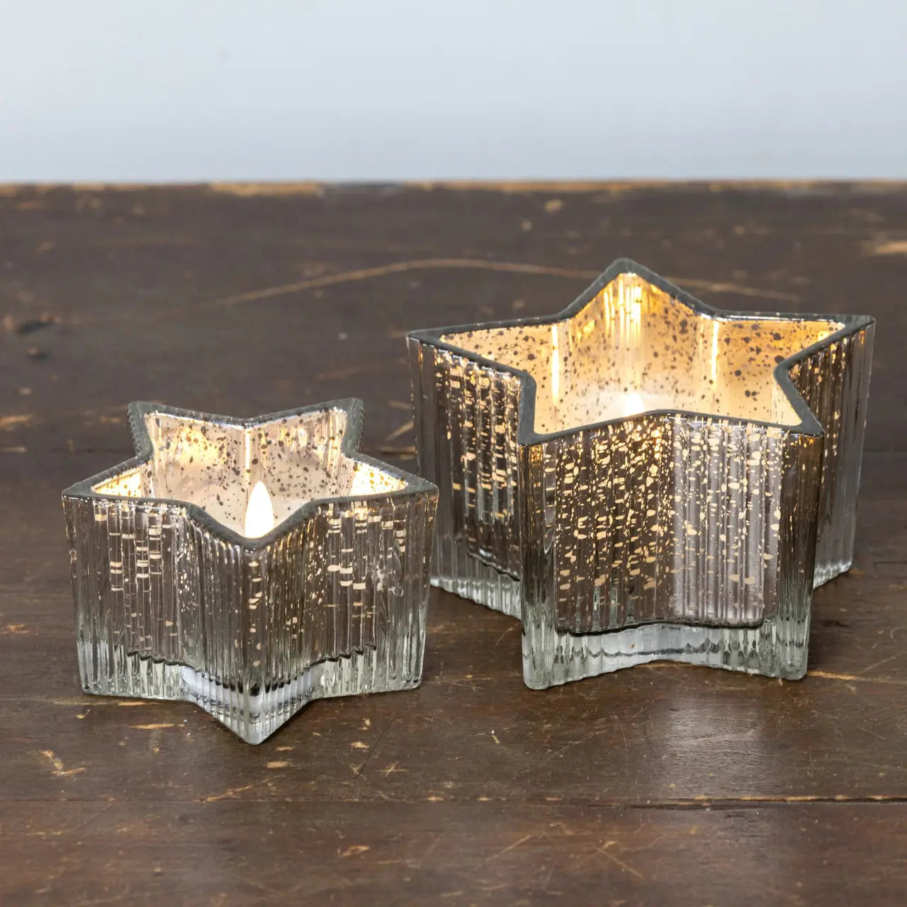 Silver Mercury Glass Star 3D Flame Candle