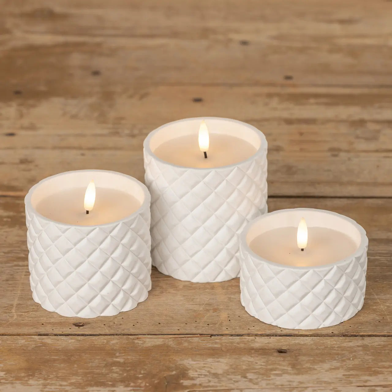White Cement Grid 3D Flame Candle