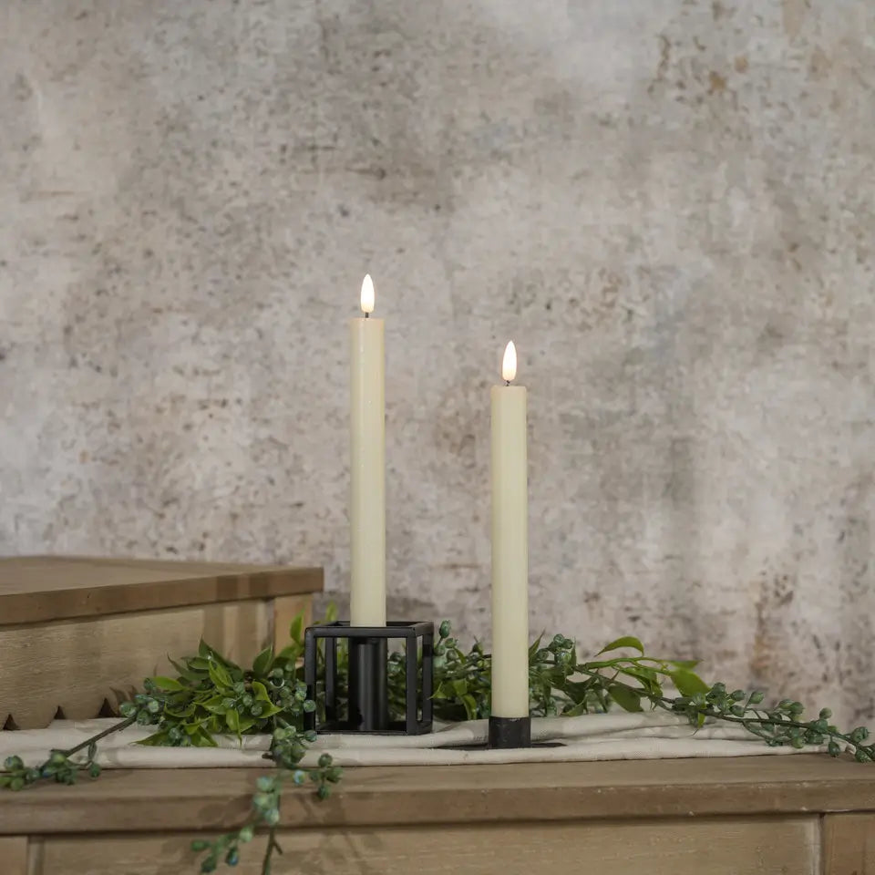 Moving Flame Cream Shimmer Taper Candle