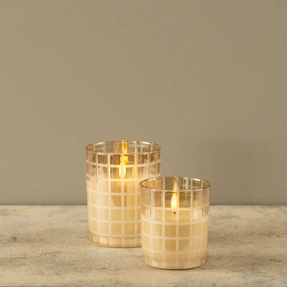 Etched Grid Champagne 3D Flame Candle