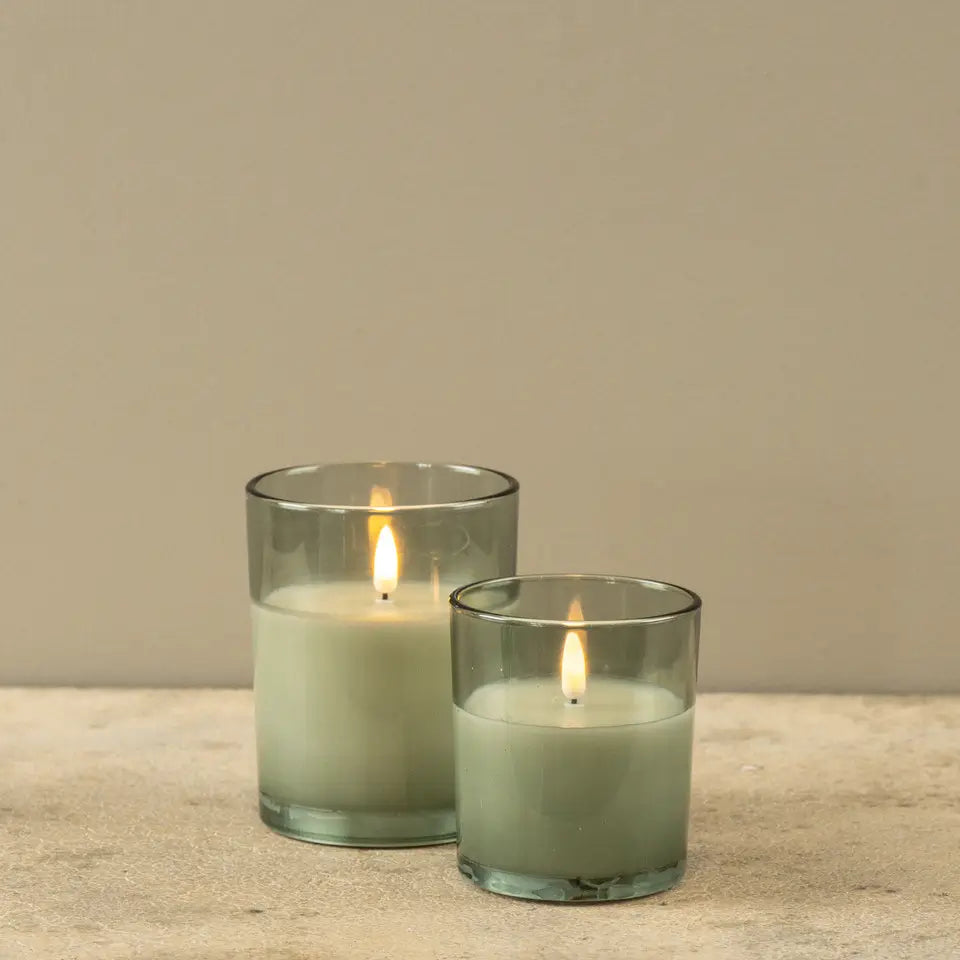 Green Thick Glass 3D Flame Candle