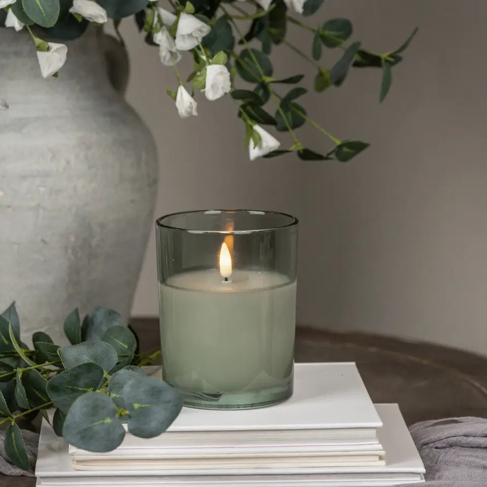 Green Thick Glass 3D Flame Candle
