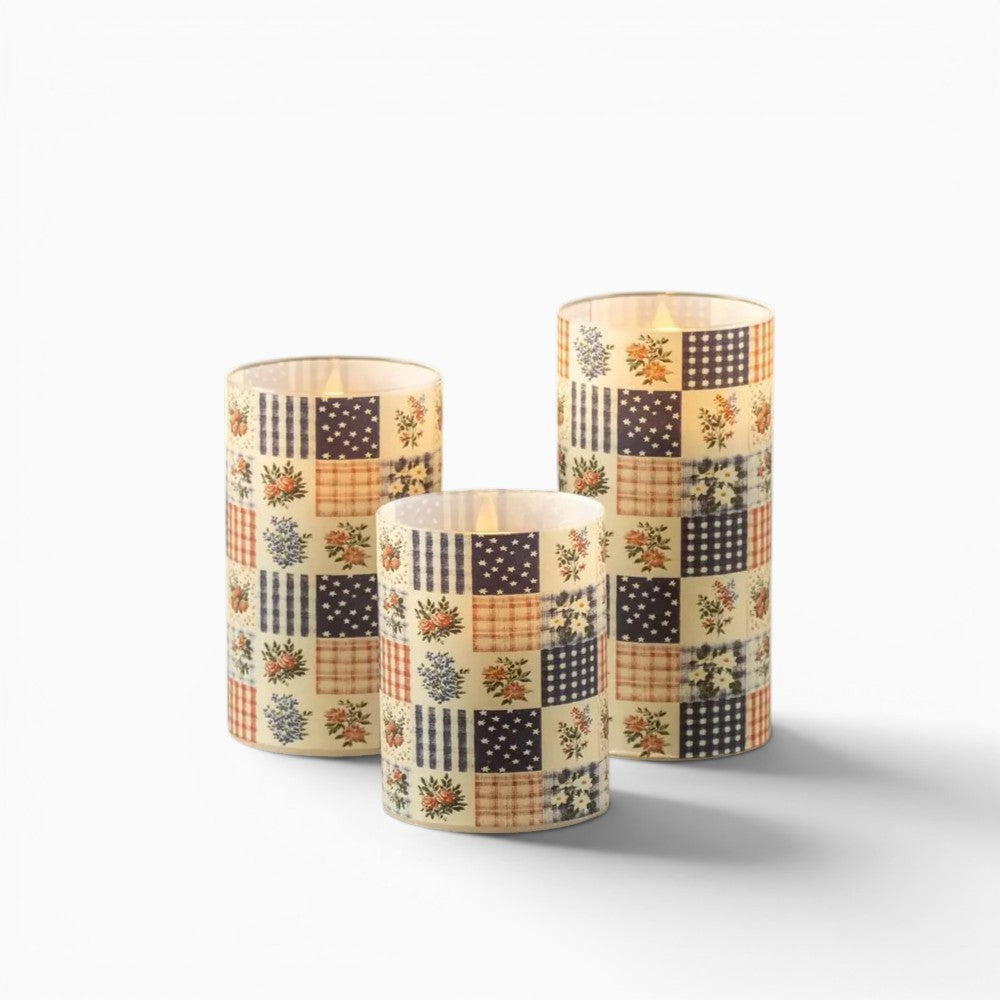 Patchwork Americana Glass 3D Flame Candle