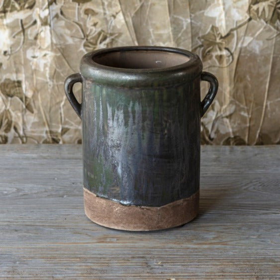 Aged Olive Glazed Pottery Crock Set