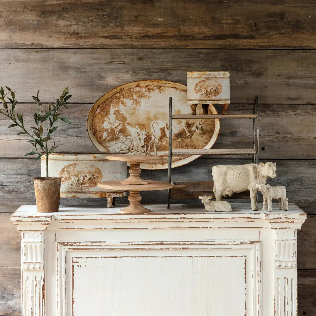 Burnished Pastoral Oblong Tole Container