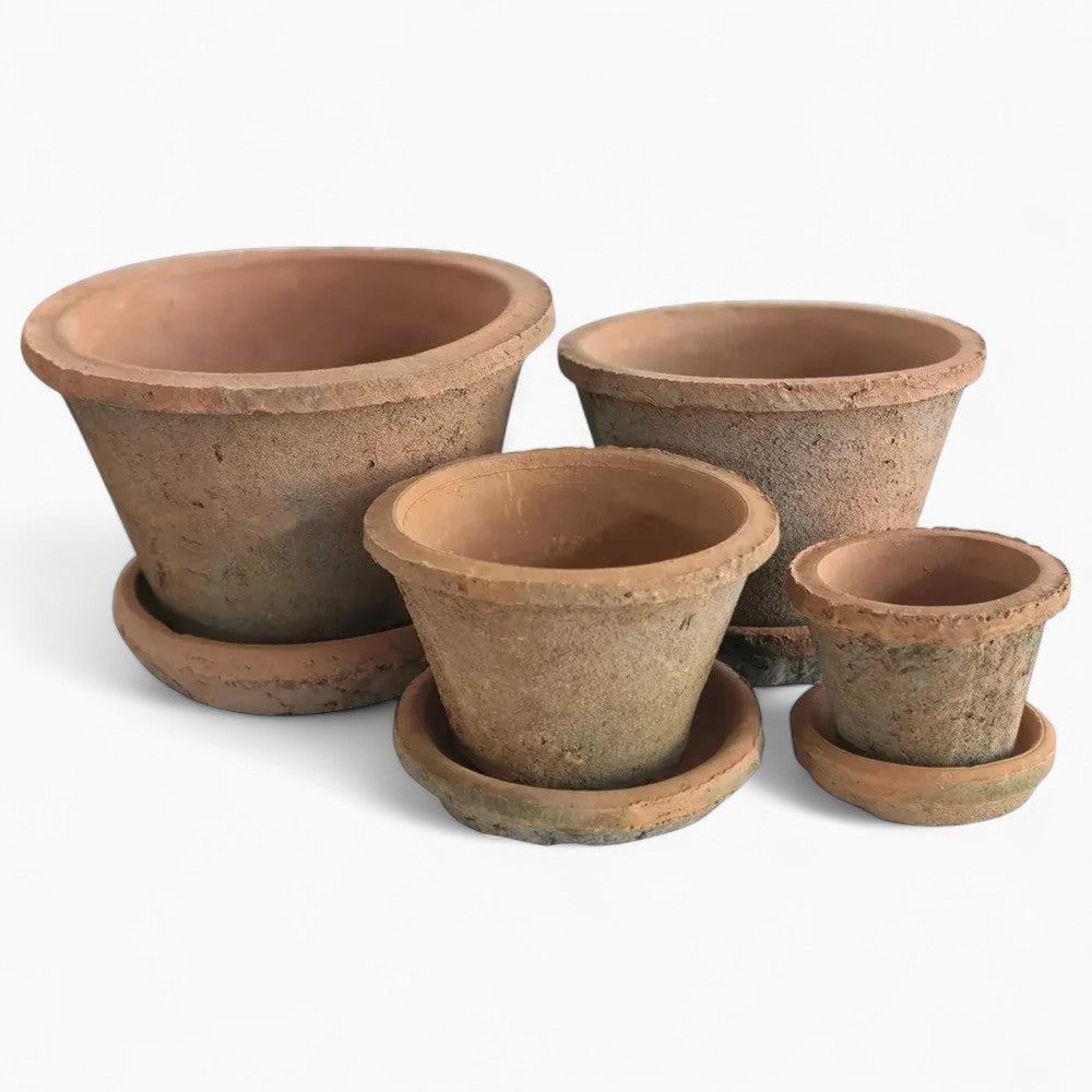 Courte Antiqued Red Pot With Saucer Set