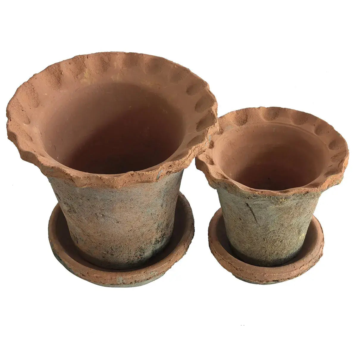Tall Antiqued Red Clay Pie Crust Pot Set