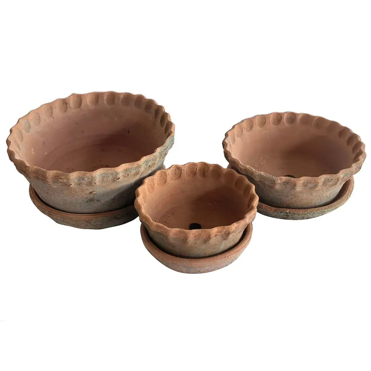 Antiqued Red Clay Short Pie Crust Pot Set