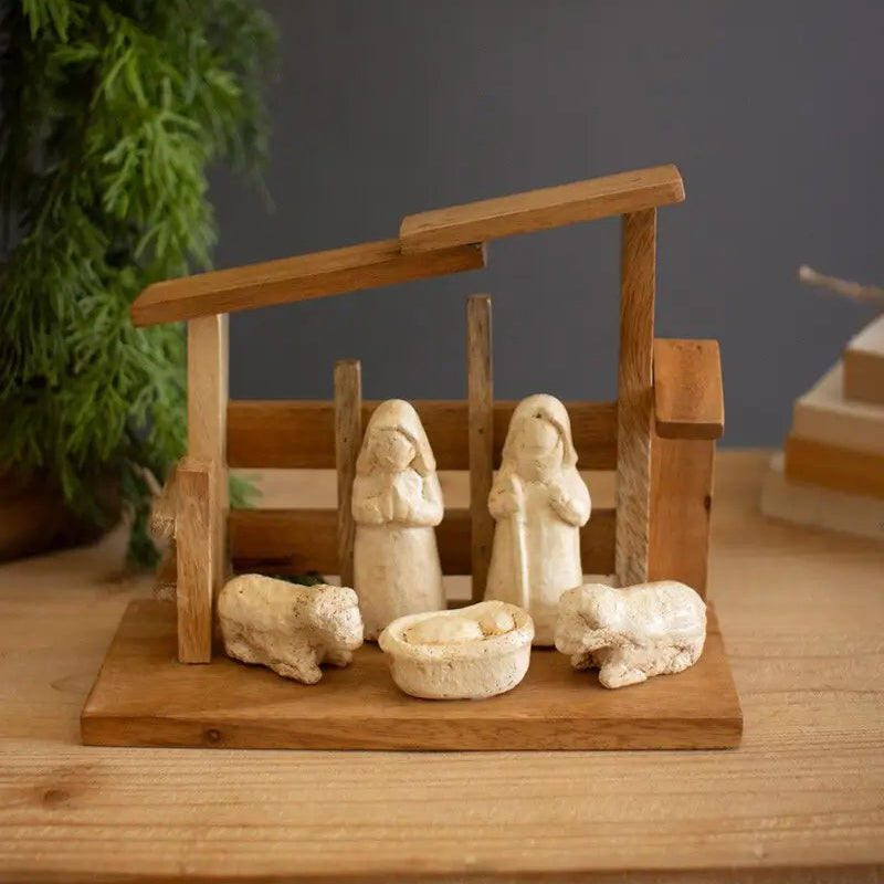 Wooden Paper Mache Nativity
