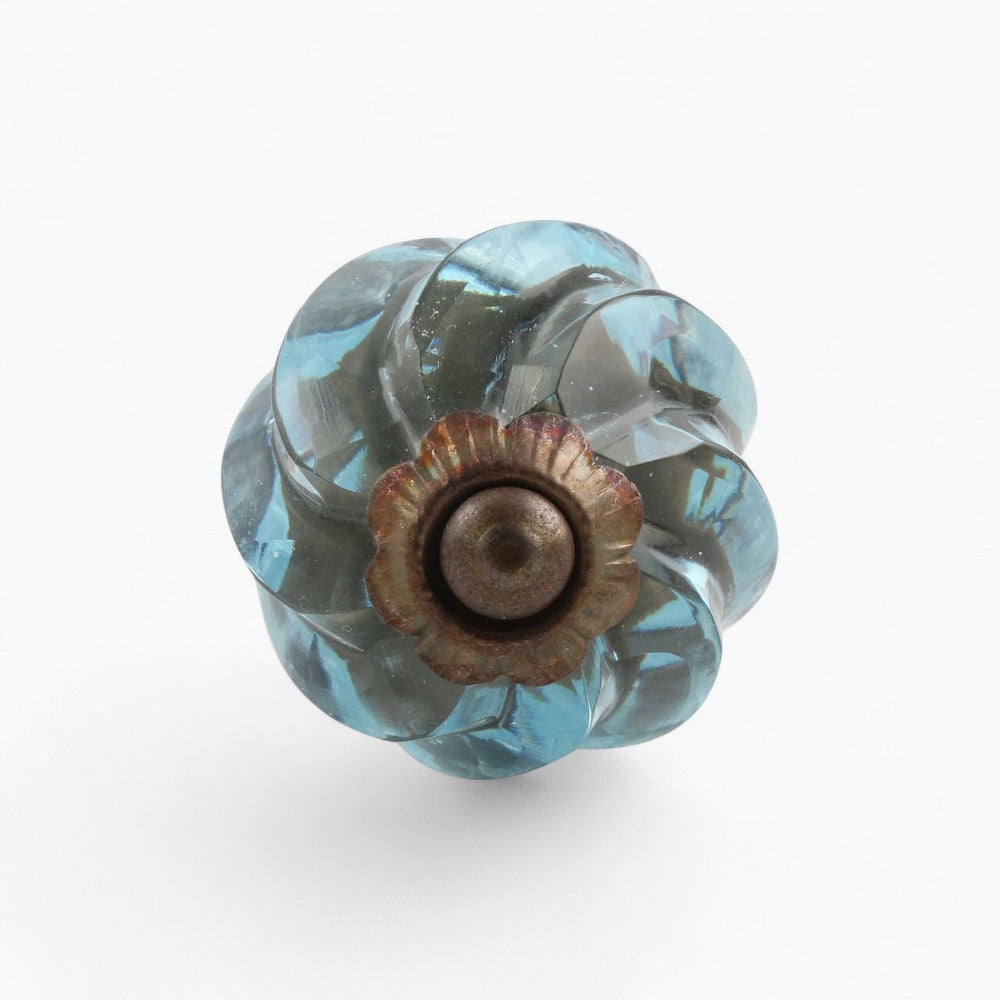 Pale Blue Cut Glass Bronze Knob
