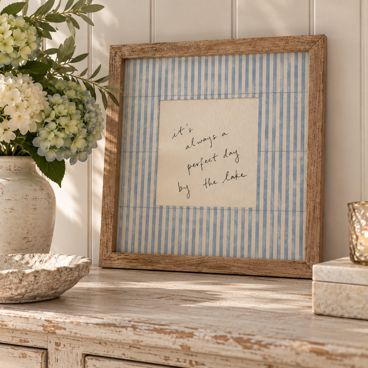 Perfect Day By The Lake Vintage Quote Wood Framed Print