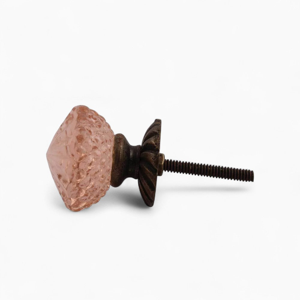Pink Cut Glass Bronze Knob