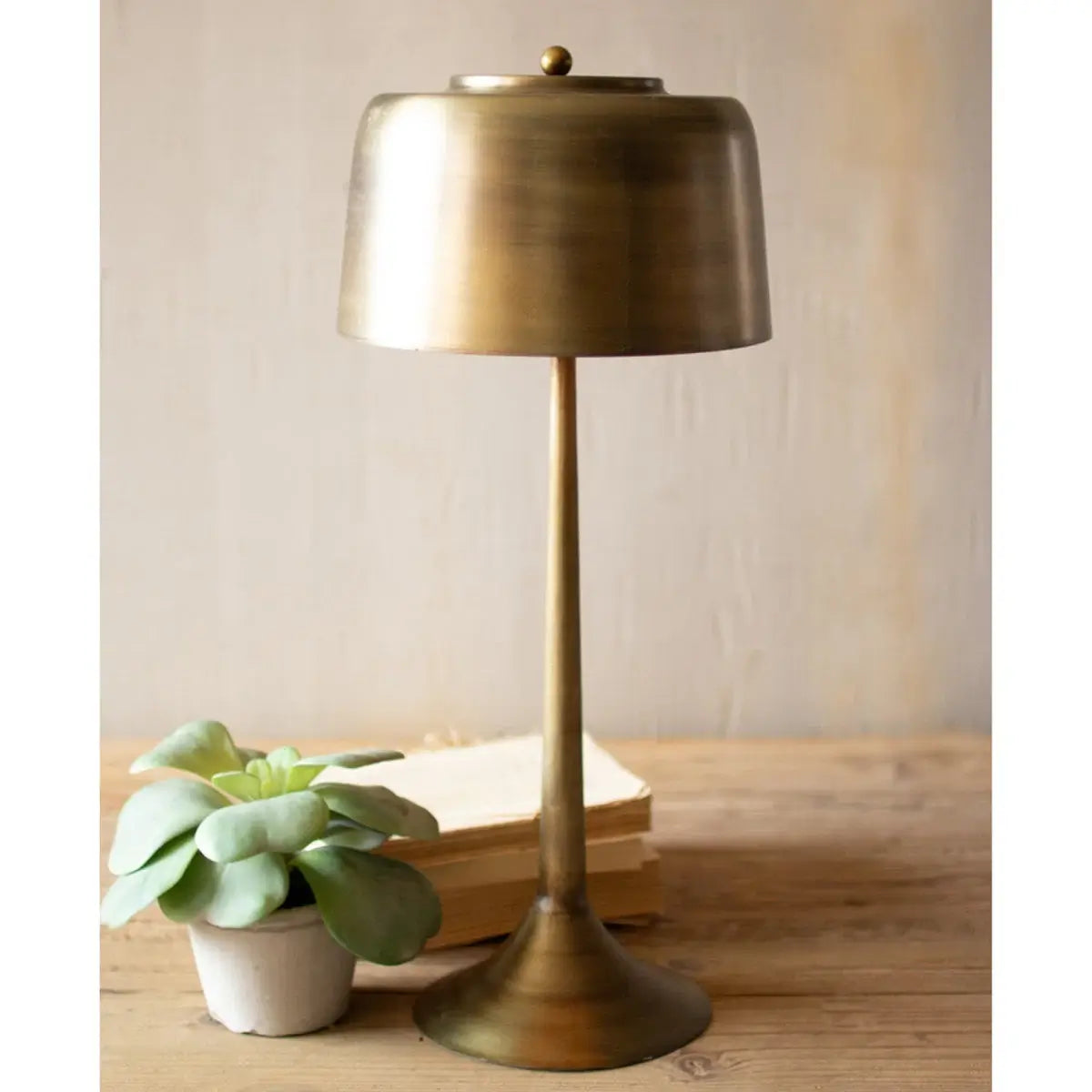 Tall Antique Brass Table Lamp with Brass Shade