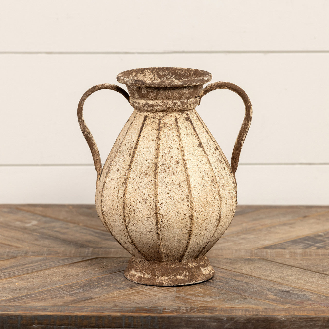 Aged White Two Handle Vase
