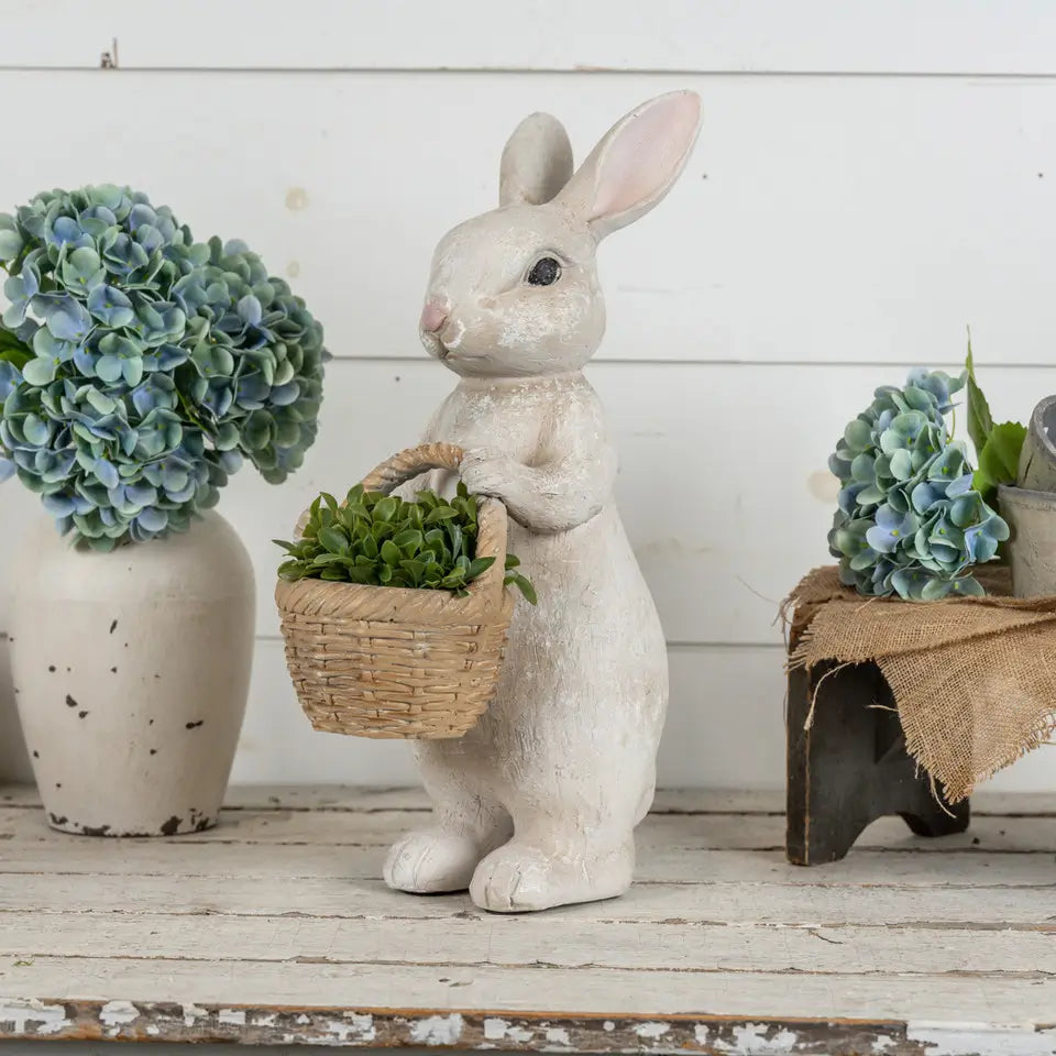 Textured Bunny With Green Basket