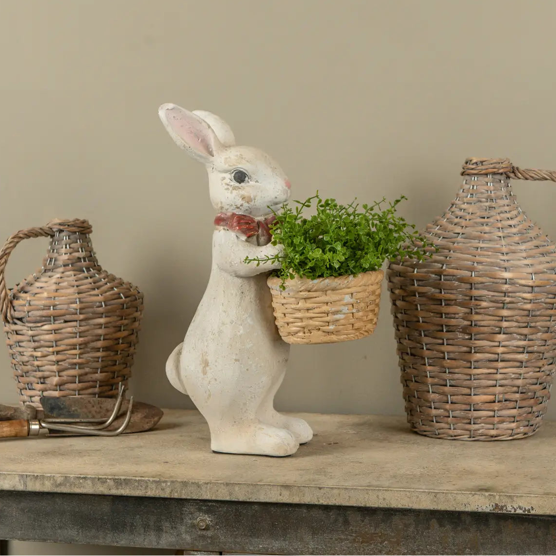 Textured Bunny With Bow & Basket