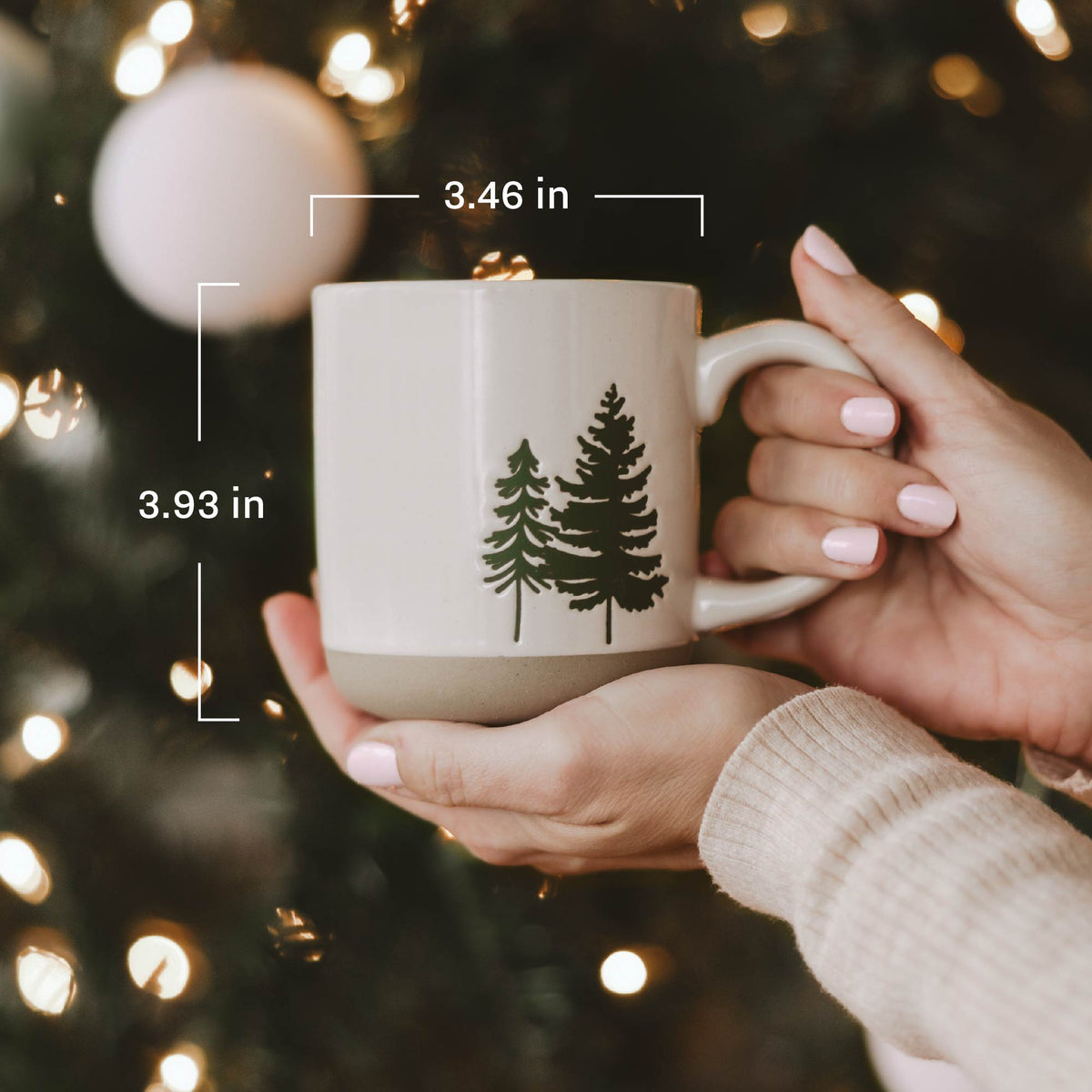 Green Trees Cream Stoneware Coffee Mug