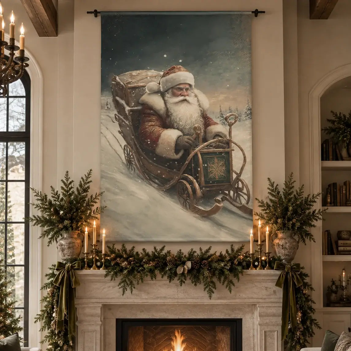 Old World Vintage Santa In Sleigh Scroll