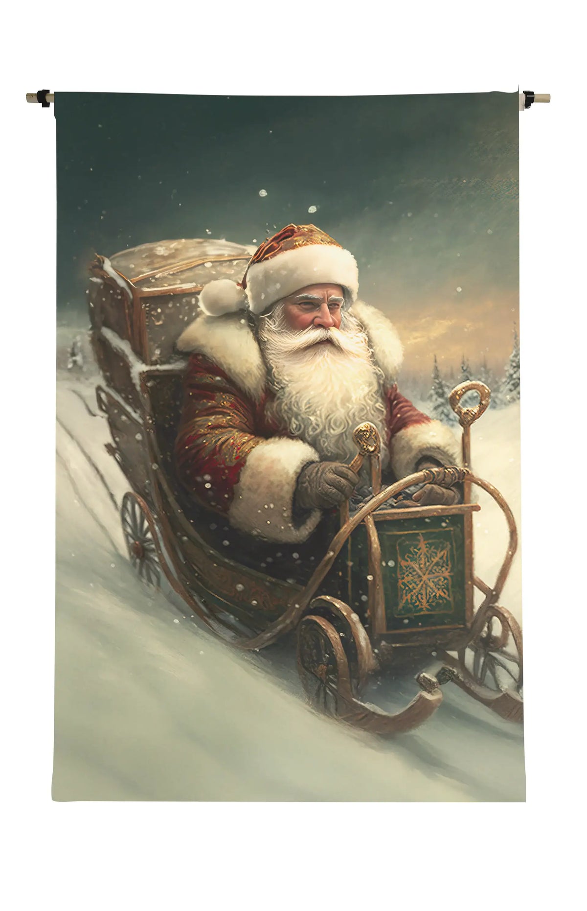Old World Vintage Santa In Sleigh Scroll