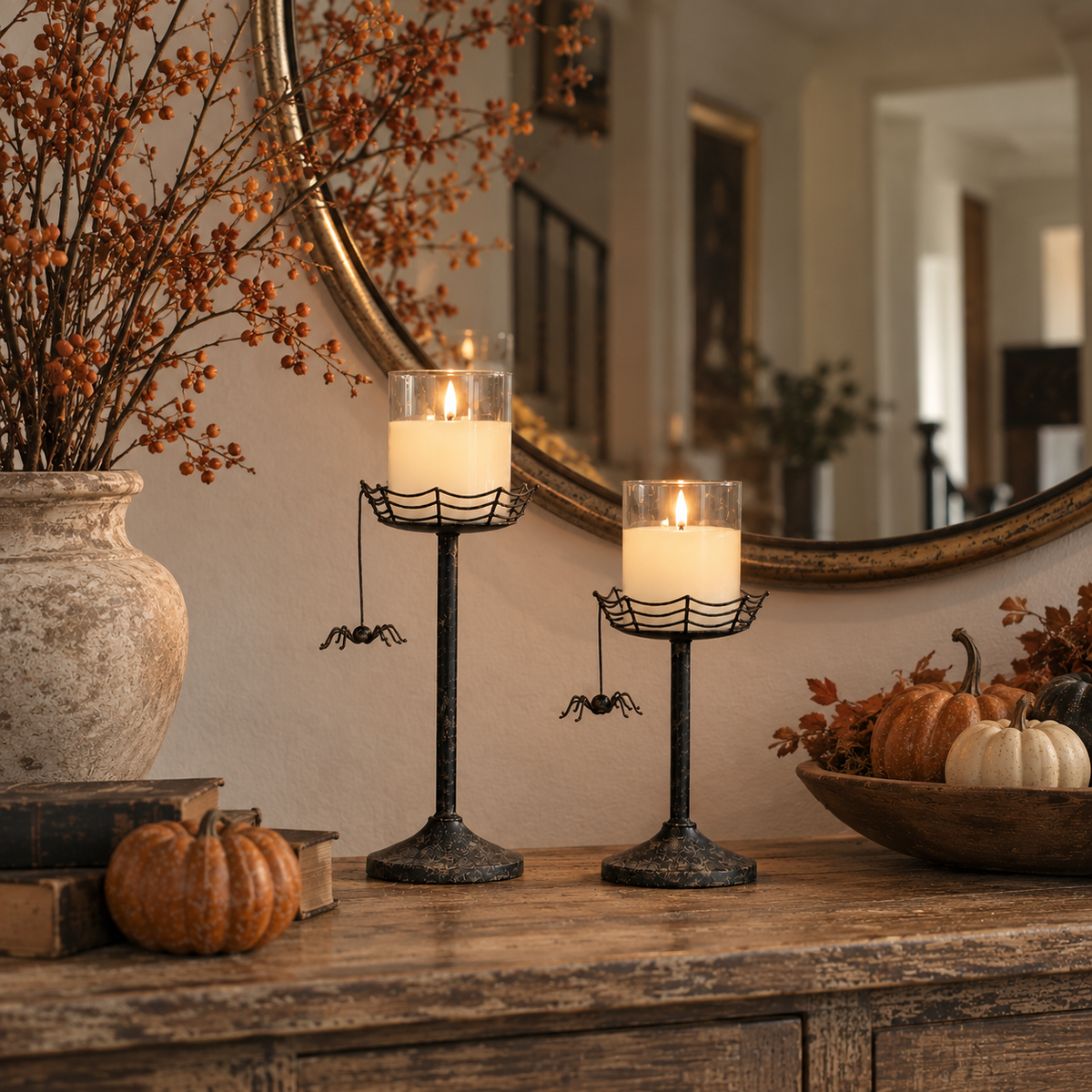 Spider Web Pillar Candle Holder