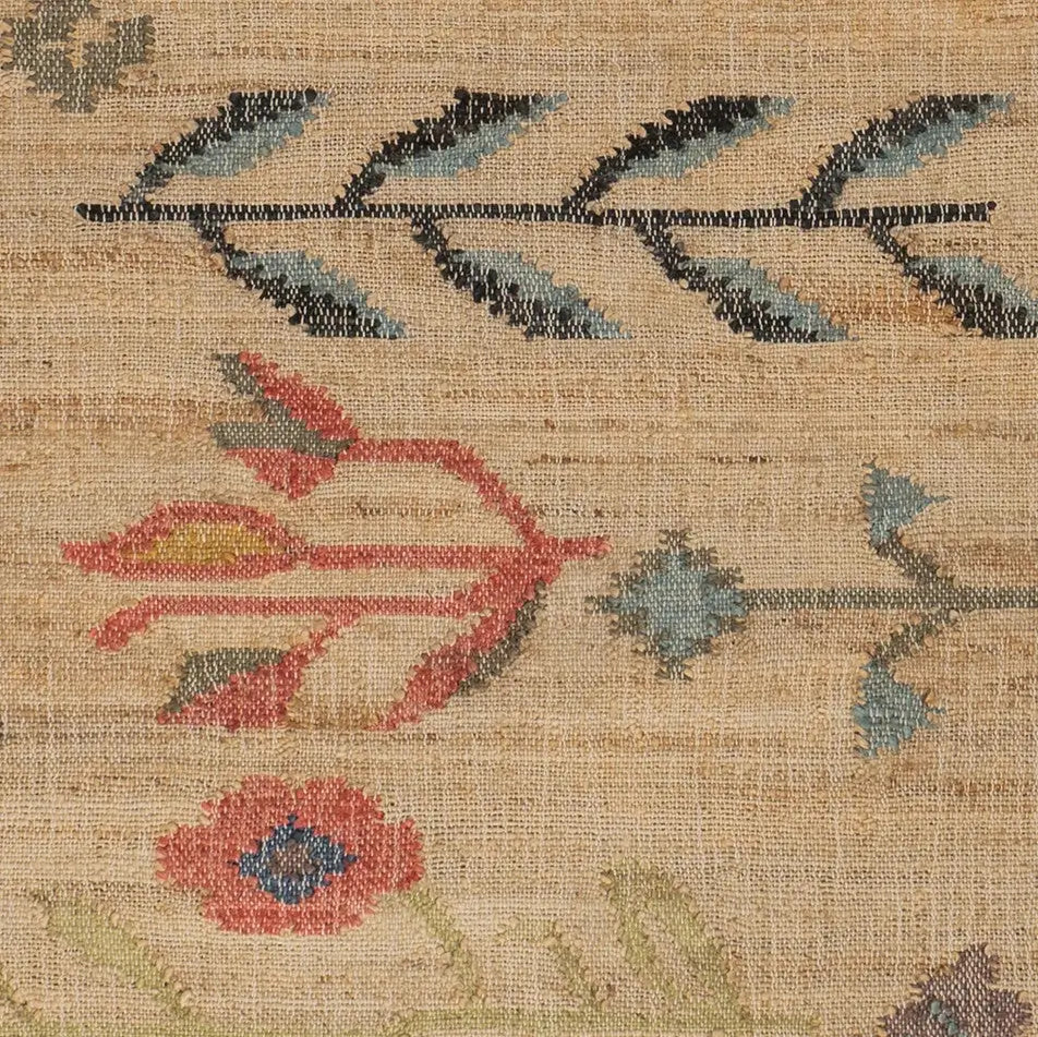 Folk Floral Kilim Handwoven Jute Rug