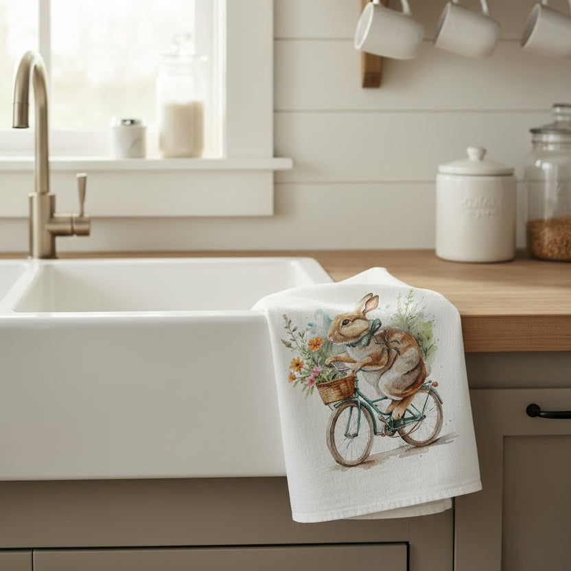 Bunny Flower Delivery Dishtowel