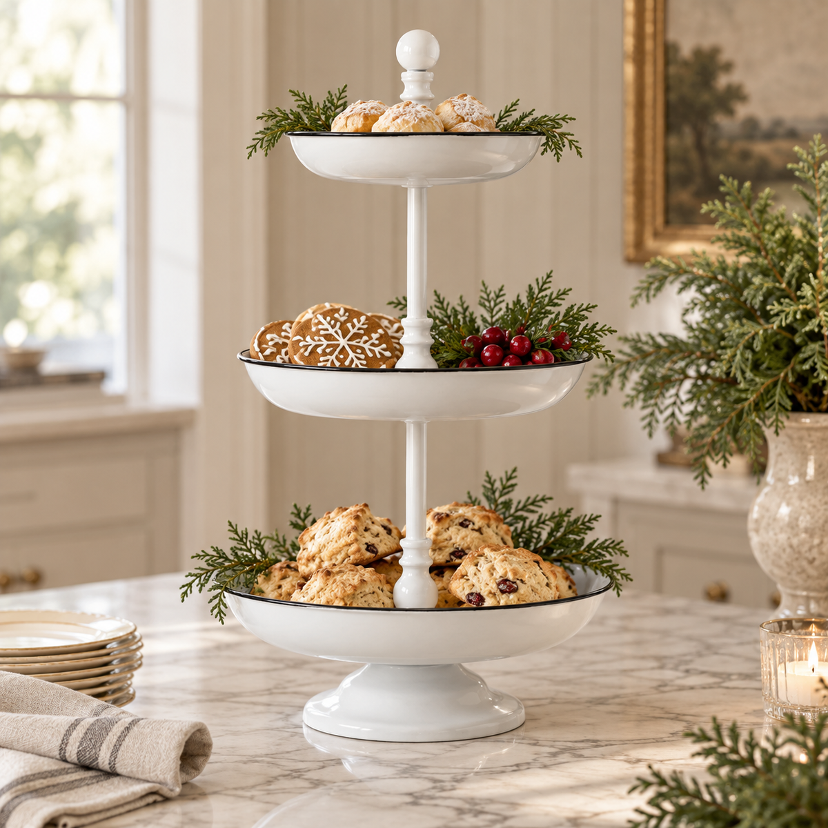 Three Tiered Enamelware Server