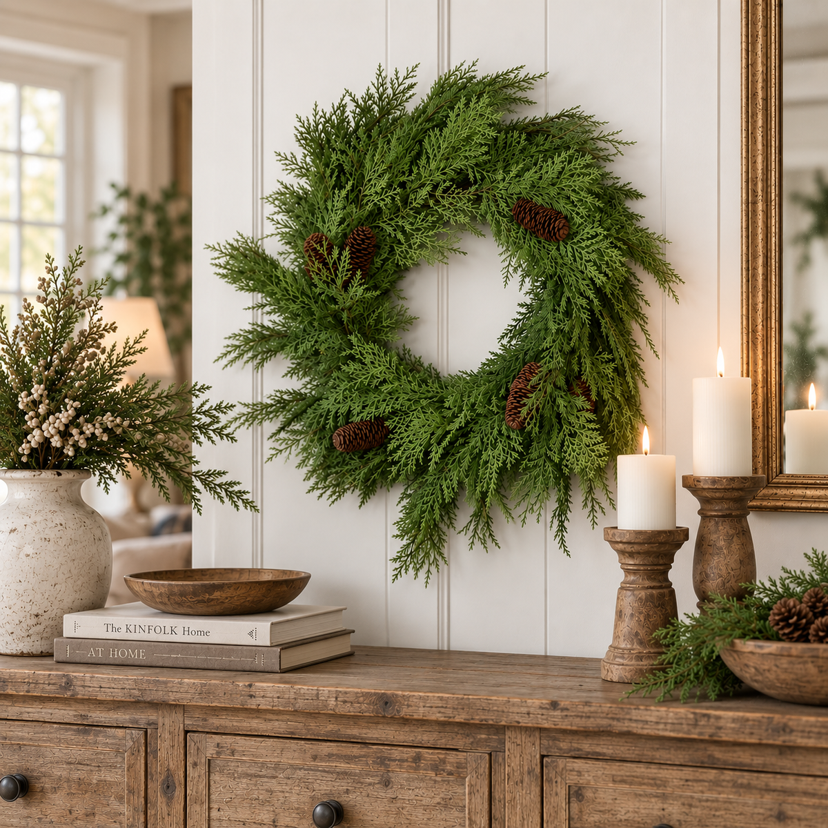 Uniform Cedar & Pinecone Wreath