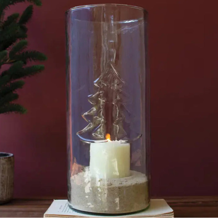 Embossed Christmas Tree Glass Cylinder