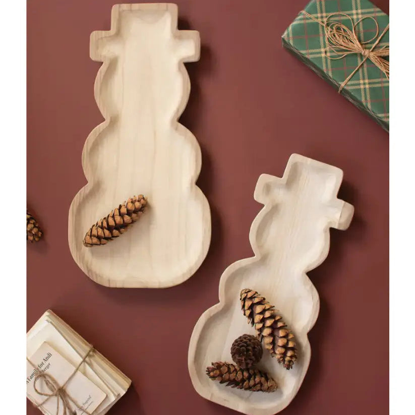 Carved Wood Snowmen Tray Set
