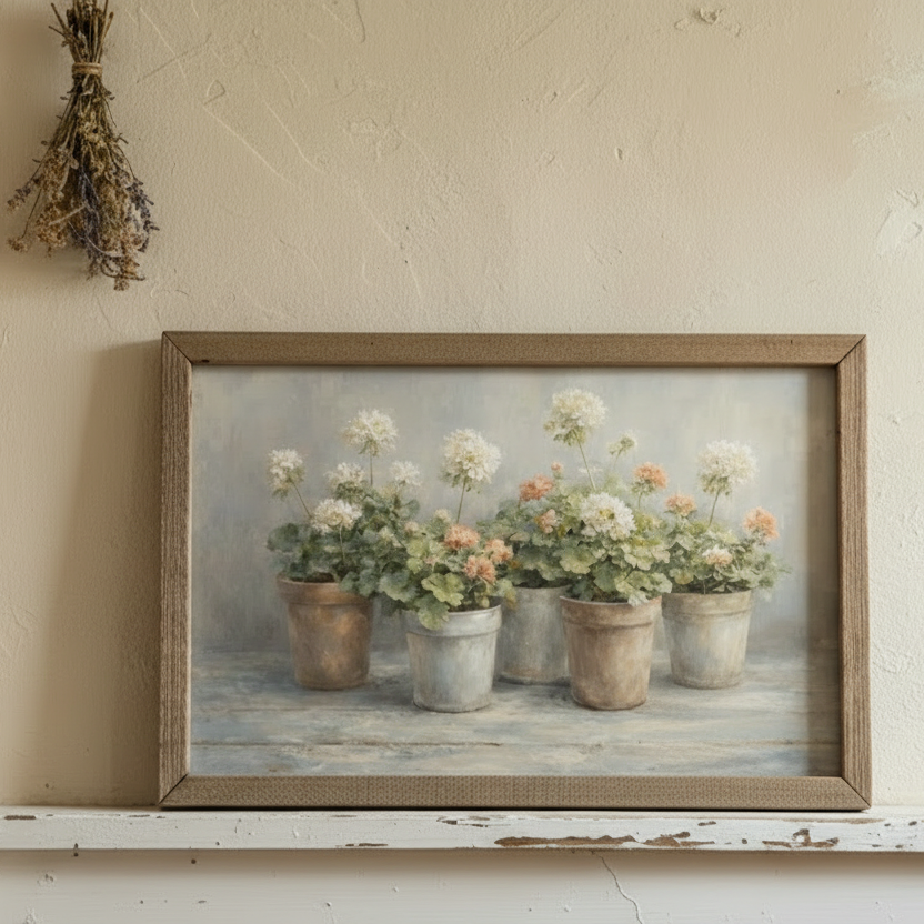 Potted Blooms Wood Framed Art