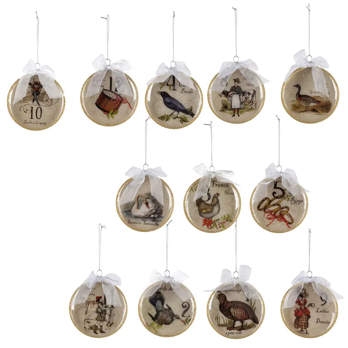 12 Days Of Christmas Glass Ornament Set