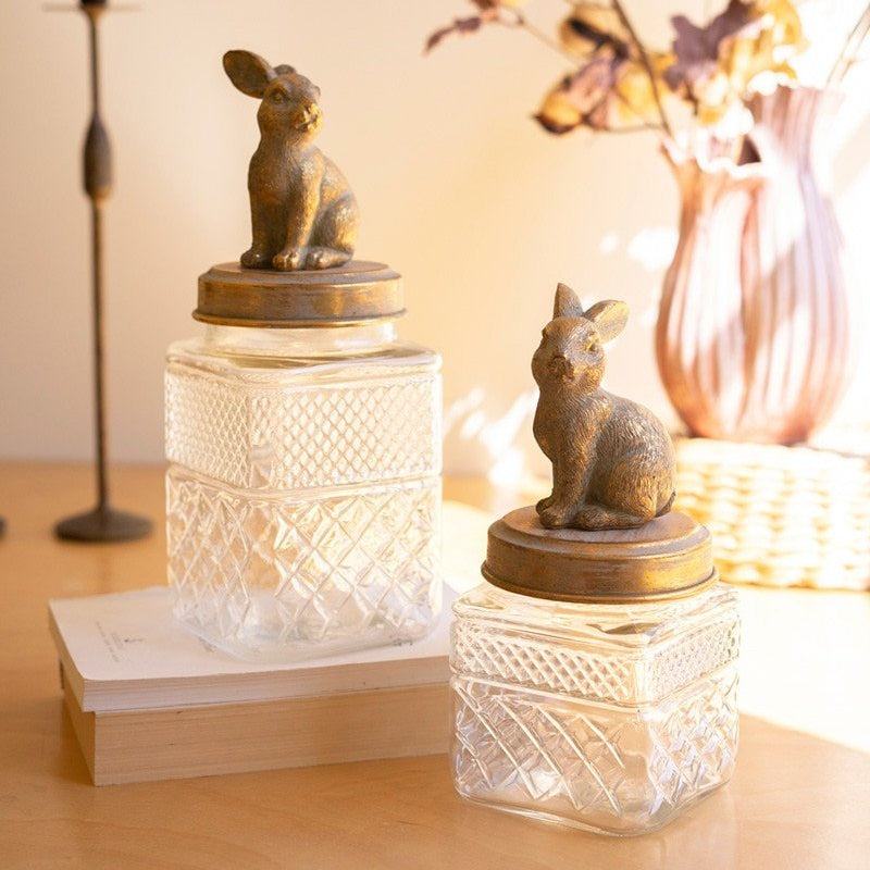 Resin & Glass Rabbit Canister Set