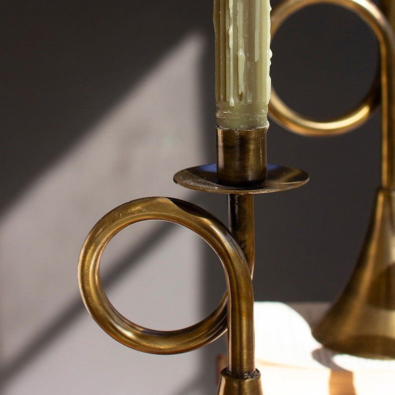 Antiqued Brass Trumpet Taper Candle Holder Set - A Cottage in the City