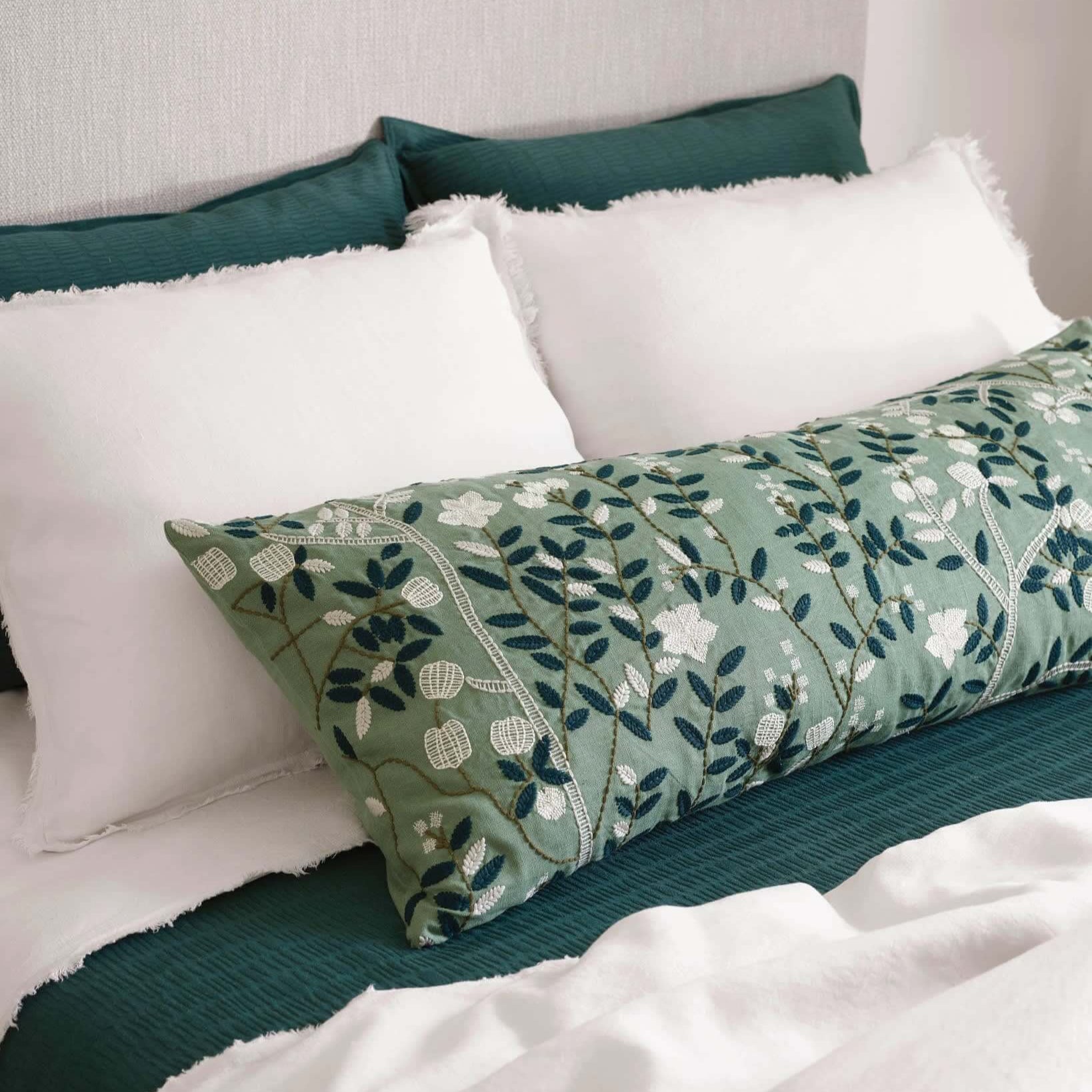 Pine Cone Hill Elise Embroidered Sage Decorative Pillow Cover