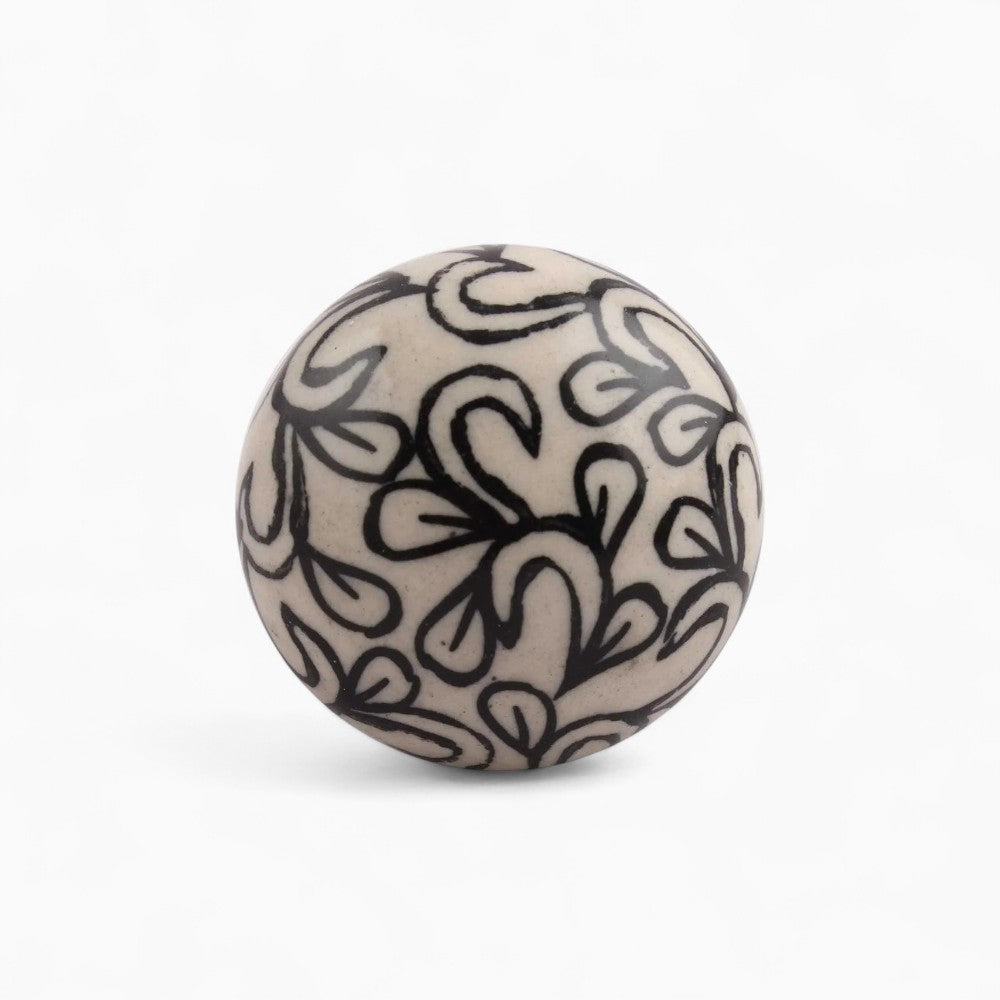 Black & Cream Floral Knob