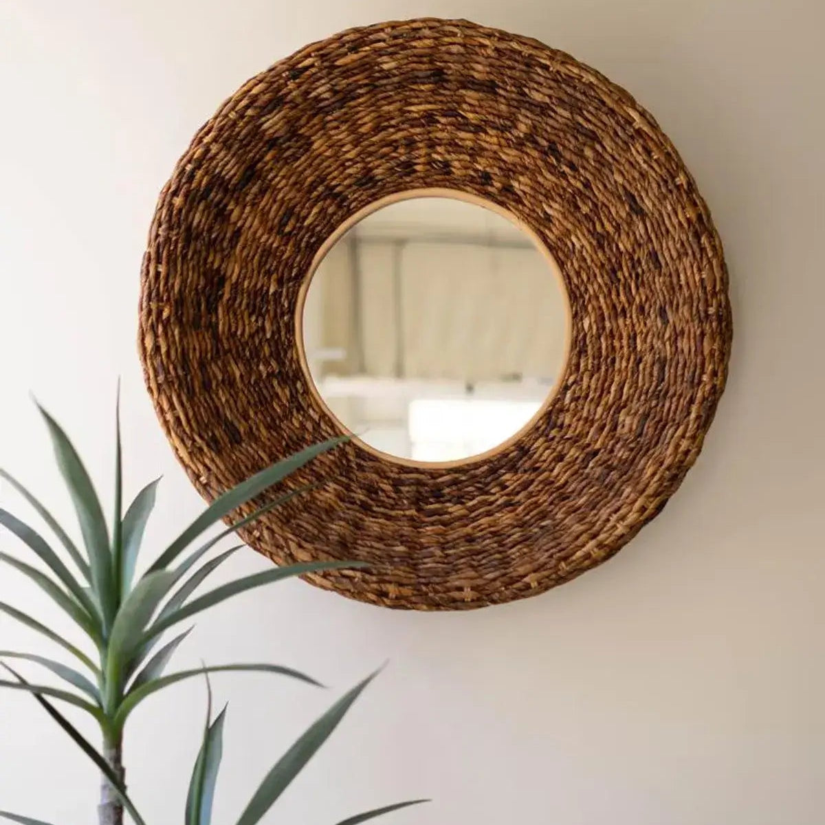 Round Banana Fiber Framed Mirror
