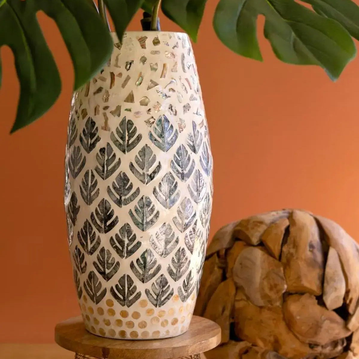 Spun Bamboo & Capiz Shell Vase