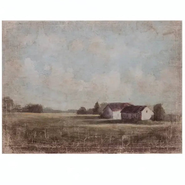 Farmhouse Landscape Aged Canvas Print