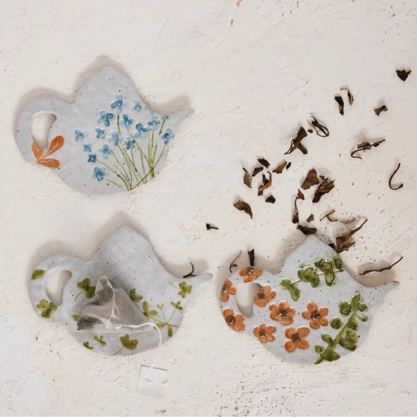 Hand Painted Stoneware Teapot Teabag Holder