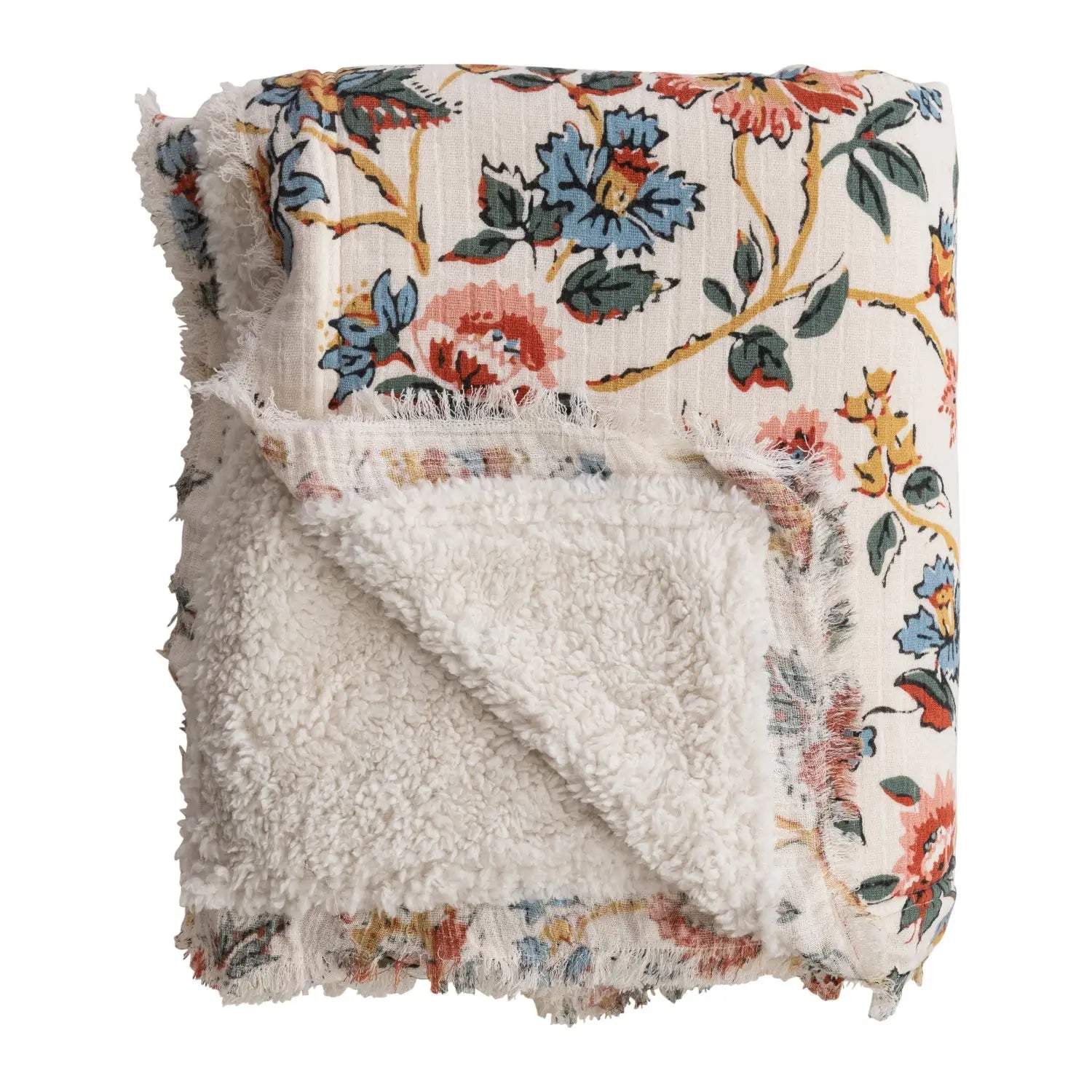 Floral Printed Sherpa Throw