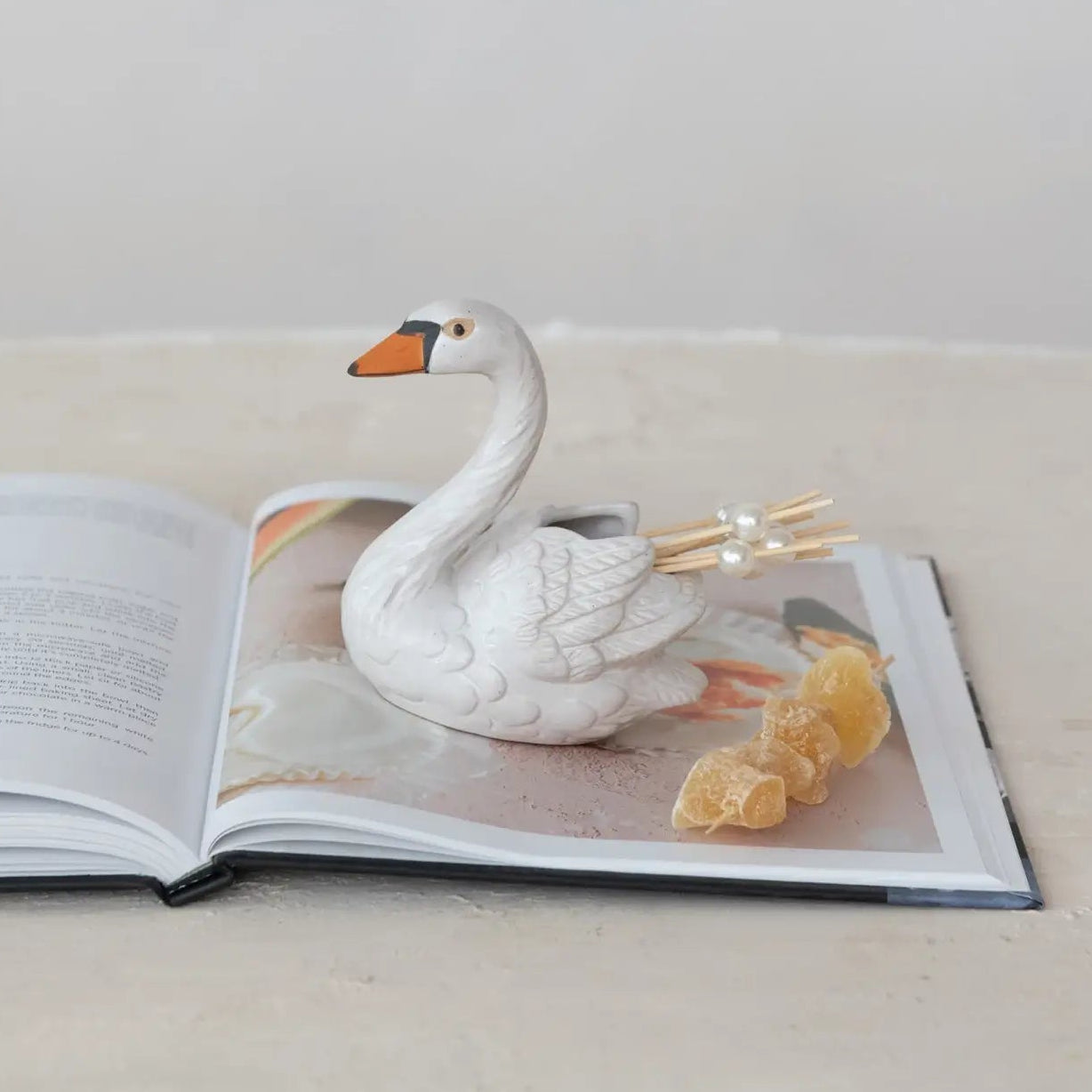 Stoneware Swan Shaped Toothpick Holder