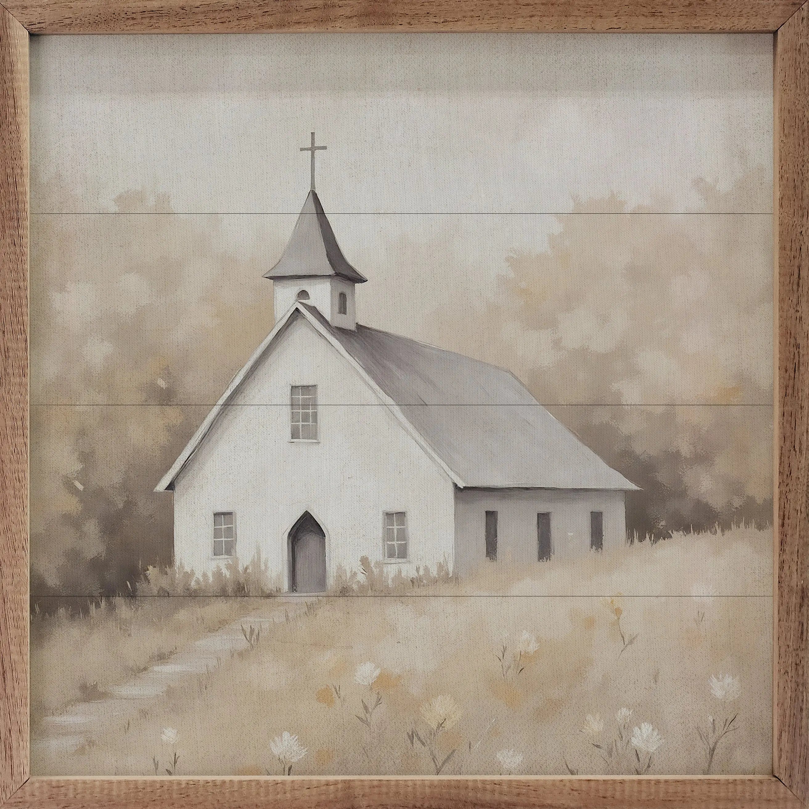 Rural White Church Wood Framed Print