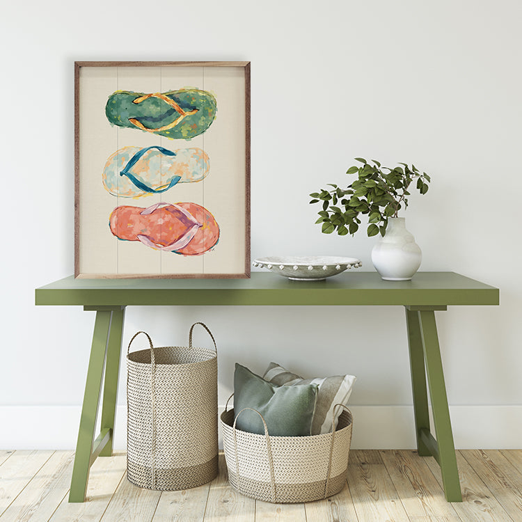 Flip Flops Colorful Wood Framed Print