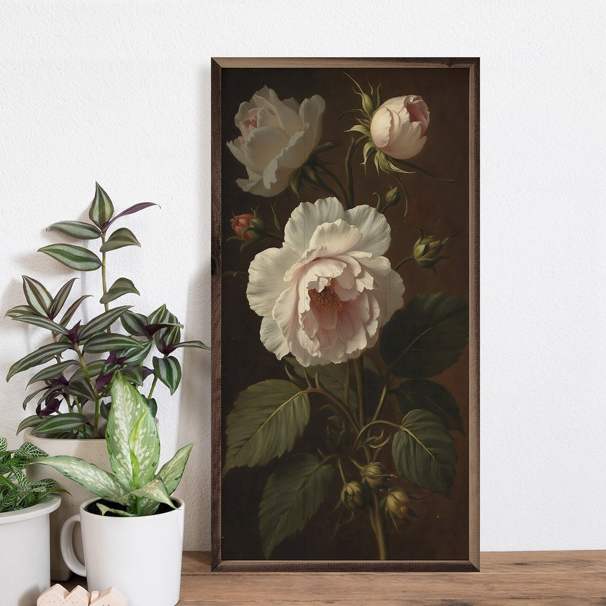 Vintage Ivory Peonies Wood Framed Print