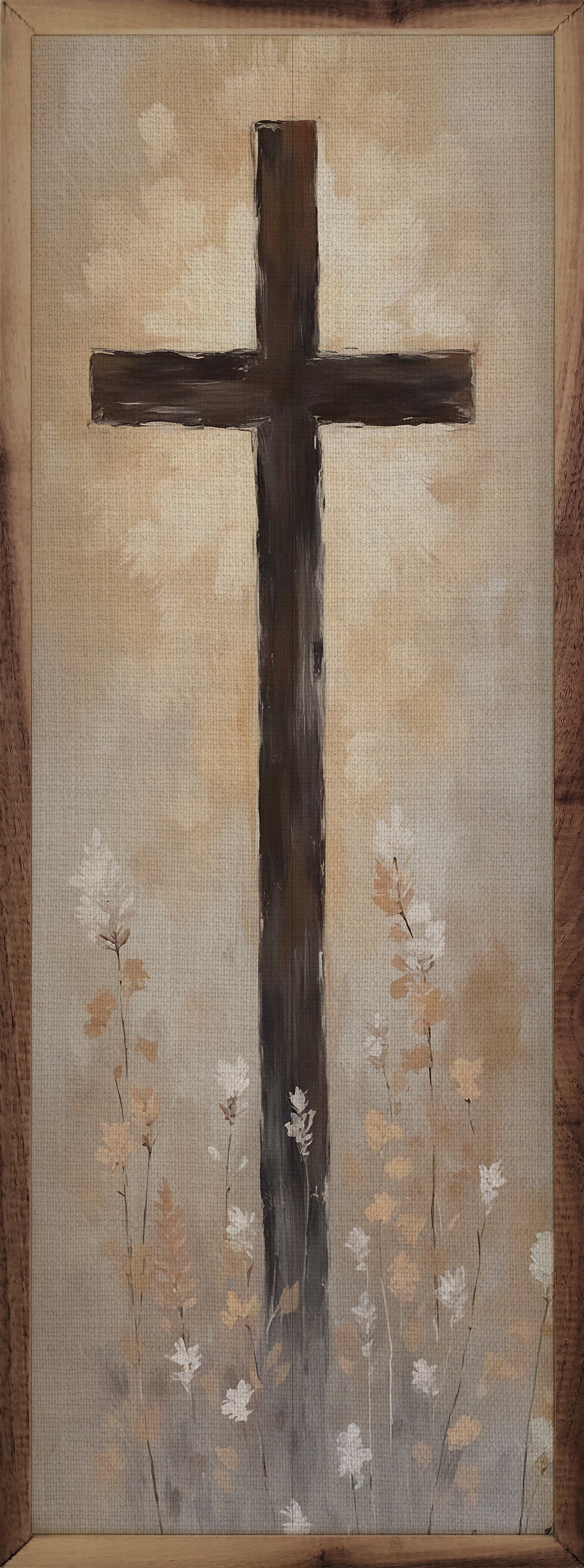 Cross & Flowers Wood Framed Print