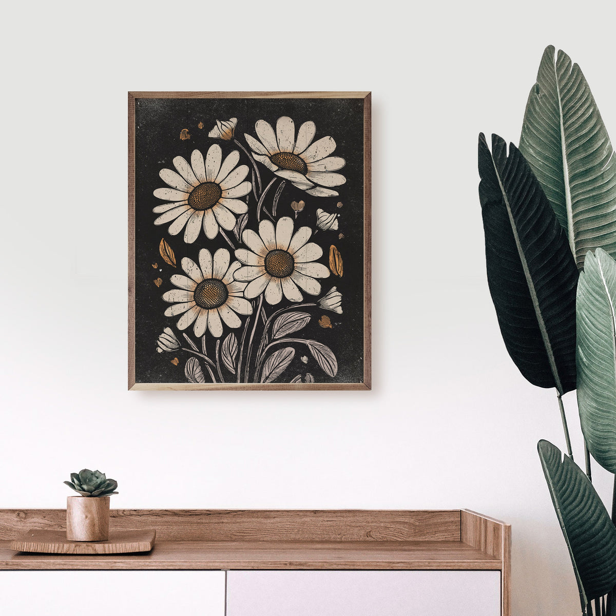 Daisies Black Wood Framed Print